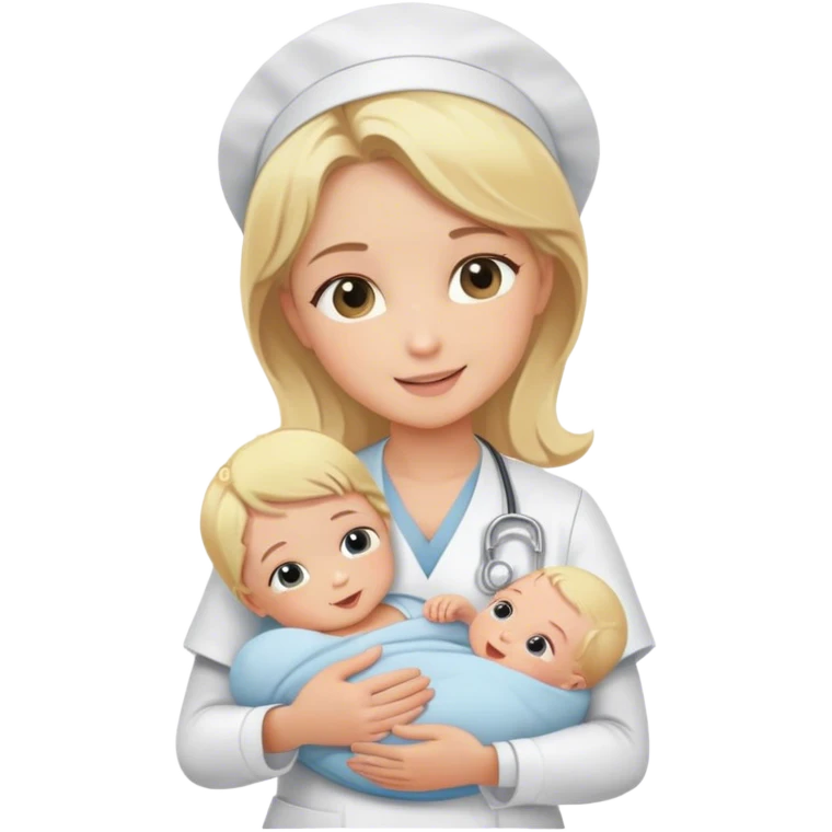 blonde nurse holding newborn baby emoji