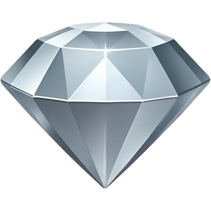 A faceted diamond emoji made of silver chrome, smooth reflective surfaces, soft metallic shine, minimalistic and clean design, iOS emoji style, centered on white background, soft studio lighting emoji