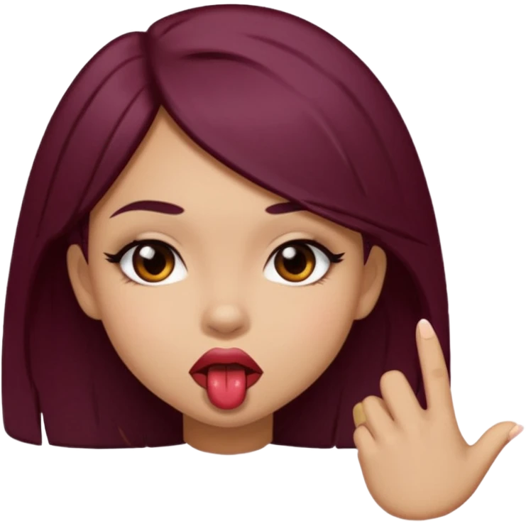 Brown light skin girl straight black/marroon hair biting her lips and blushing emoji