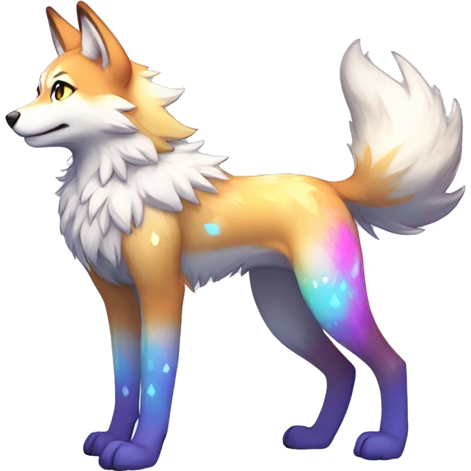 Anthro Colorful Shiny Fionbri-Falvie-sparkle-wolf-sona with colorful markings full body emoji