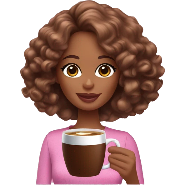Barbie girl with brown curly hair drinking coffee  emoji