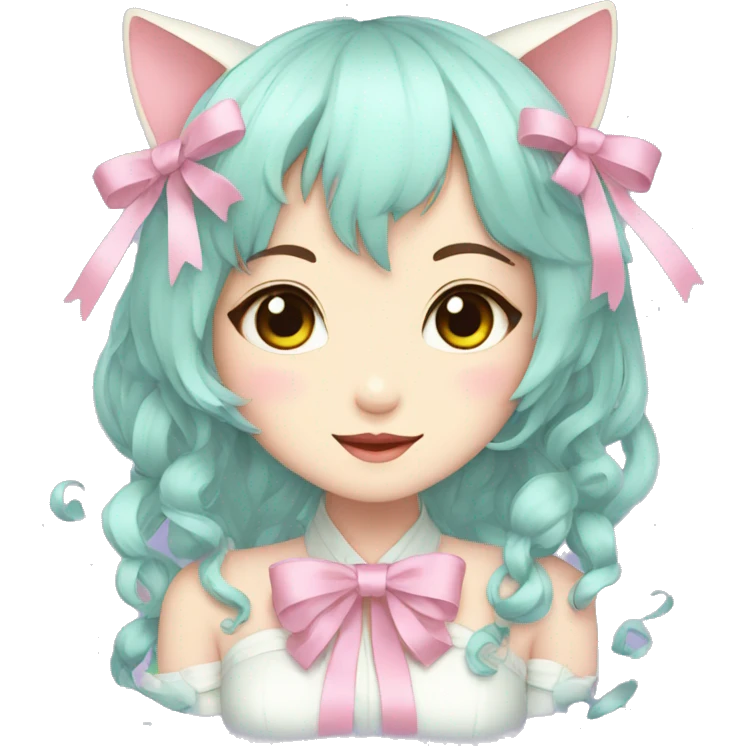 Gorgeous Kawaii Cute Beautiful Elegant Pretty Pastel Anime Catlady with ribbons emoji