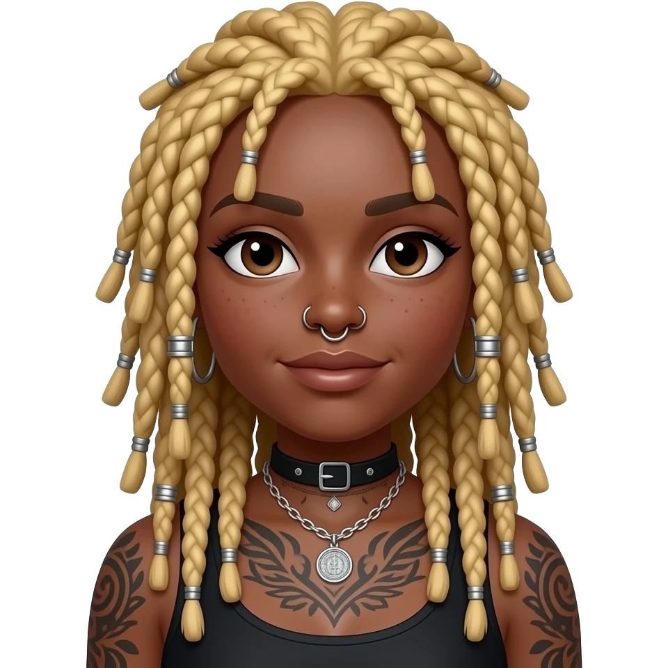 Black girl with blonde locs,nose piercings and tattoos emoji