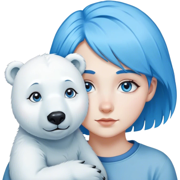 Blue hair girl with blue eyes and polar bear emoji