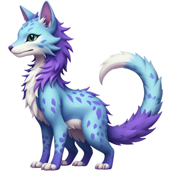 Kawaii pastel edgy fantasy feline-vernid-sergal-fursona animal creature with a tufted tail full body with intricate markings  emoji