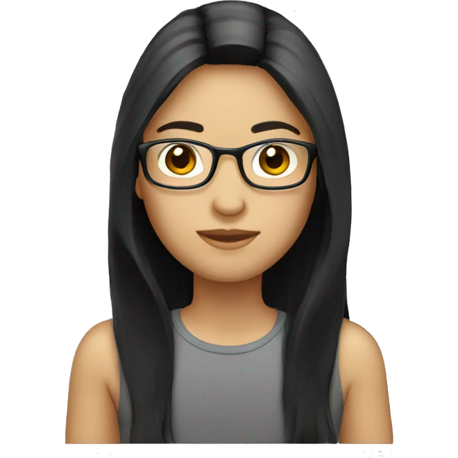 asian black long hair round glass laptop emoji