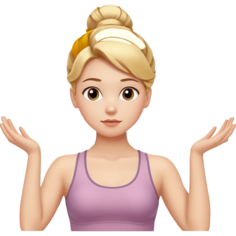 Cinematic Realistic pilates Girl Portrait, depicted with lifelike skin texture, subtle rosy undertones, and soft natural lighting that enhances the gentle contours of her face. Her intricately detailed golden blonde hair is elegantly styled in an updo, emoji