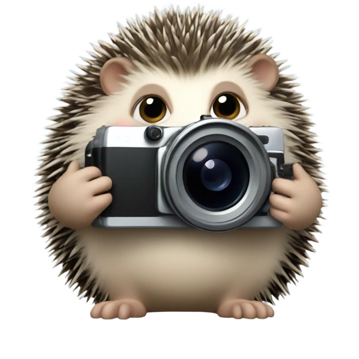 hedgehog holding the professional operating camera emoji