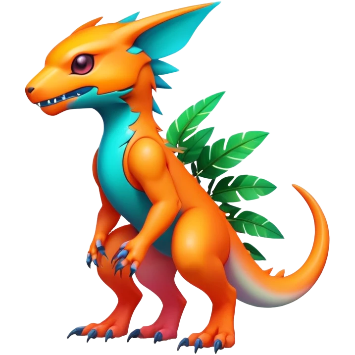 Tropical futuristic lush warm-colored modern colorful neon-colored Fakémon-Digimon-Trico-creature emoji