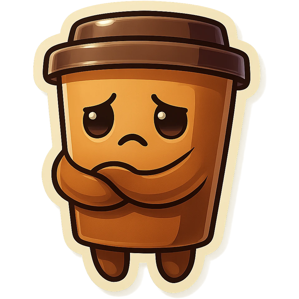 Tall coffee cup, somber, hugging emoji