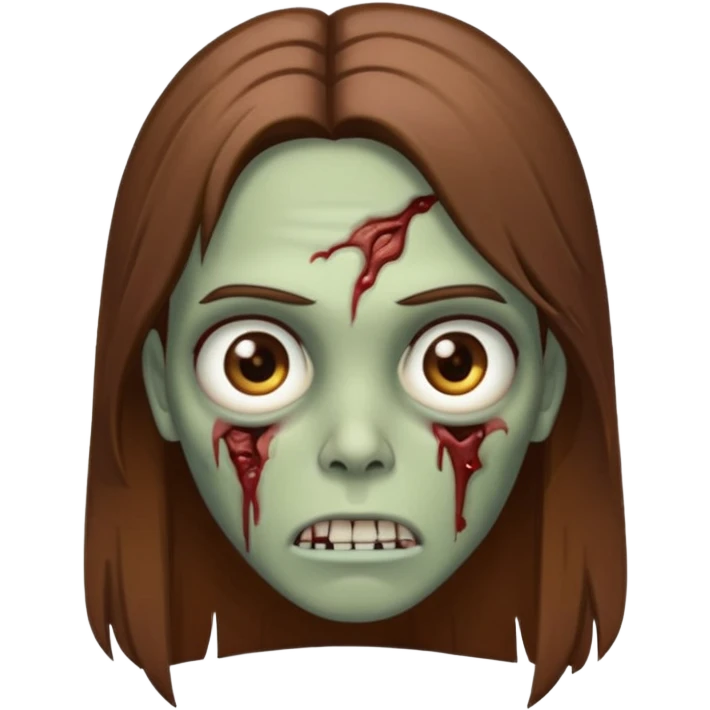 zumbi de franja, cabelo longo, liso e castanho. Olho amendoado e castanho  emoji
