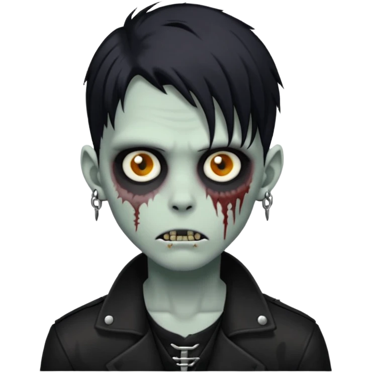zombie boy with black anime wolfcut medium long symmetrical hair and piercings emoji