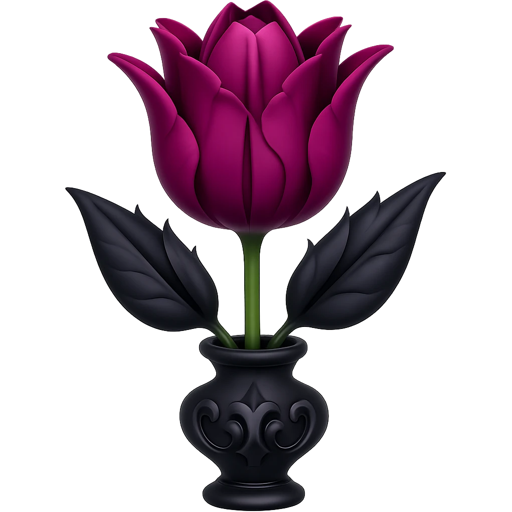 Add a gothic vase under the goth tulip in the style of apple emojis, keeping the background transparent. The style should mimic the apple emoji aesthetic with clean, colorful, and smooth shading typical of apple emojis. emoji