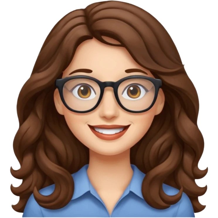 happy woman with long wavy brown hair and glasses emoji