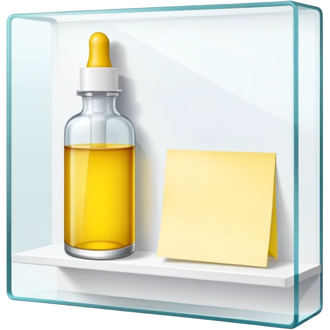 shelf with one serum bottle and a blank sticky note emoji