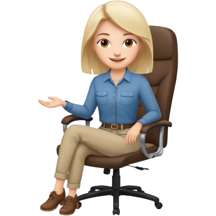 Feeling relaxed and happy at office for woman with a smile on face and with a calm attitude , aligned in a working chair emoji