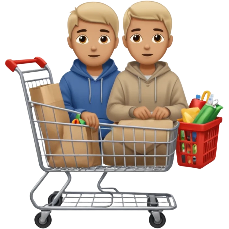 A man in oversized second-hand clothes, sitting beside a shopping cart of items, looking around with soft hopeful eyes.
 emoji