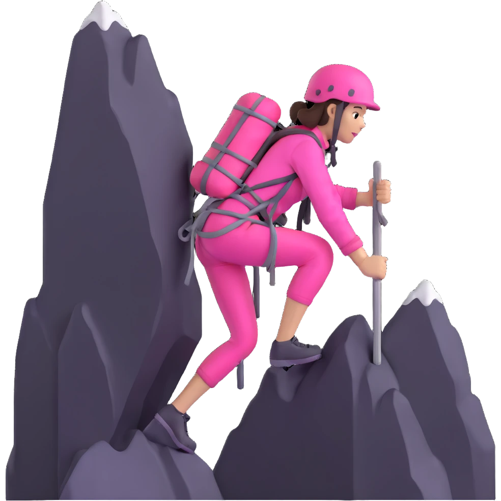 woman in pink clothes mountain climbing emoji
