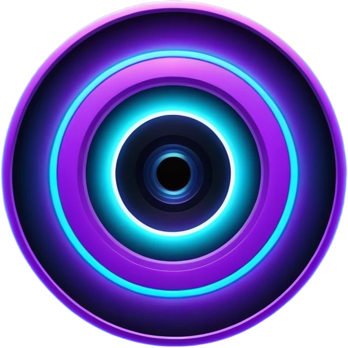 Futuristic camera aperture transforming into a vortex of light rays converging on a glowing product silhouette (e.g., lamp, watch), deep space blue (#0A1A2F) to electric violet (#8A2BE2) gradient with neon cyan (#00FFFF) emoji