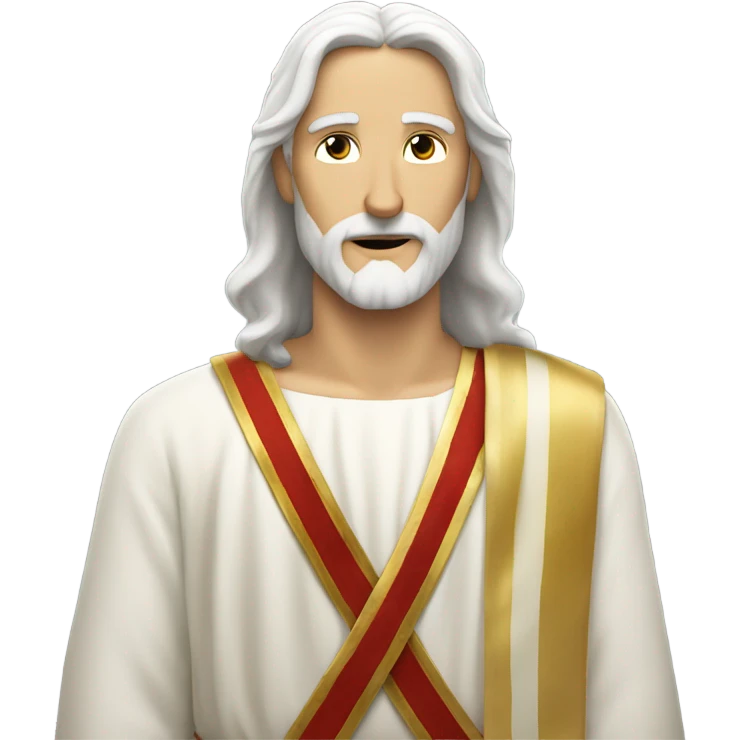 Jesus with white hair and white beard and a golden sash across his chest emoji
