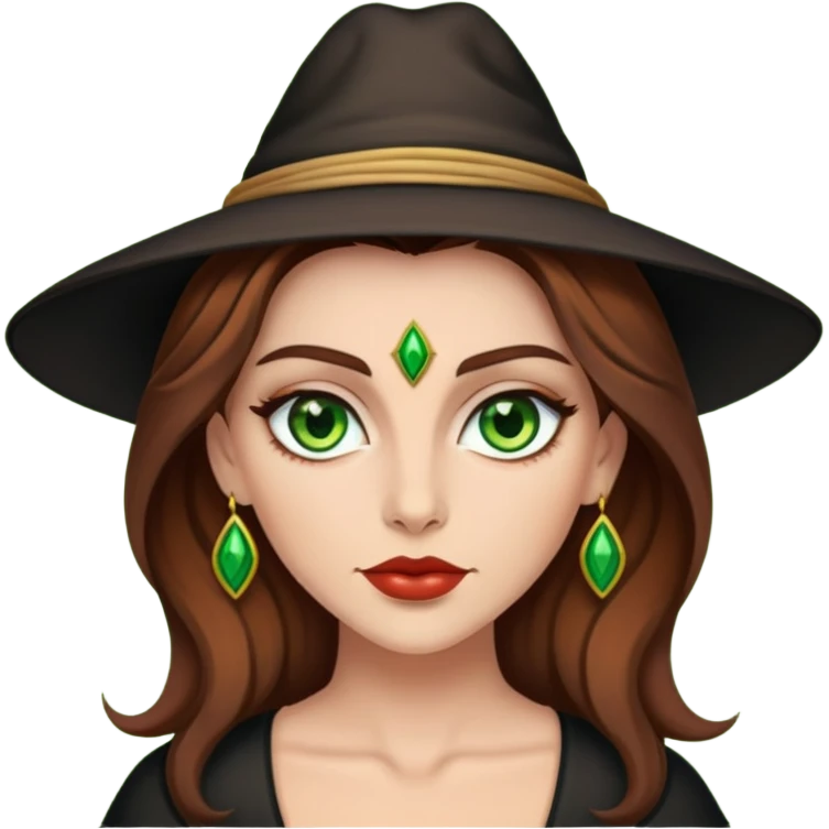 Bruja sexy de tez blanza cabello castaño y ojos verdes  emoji