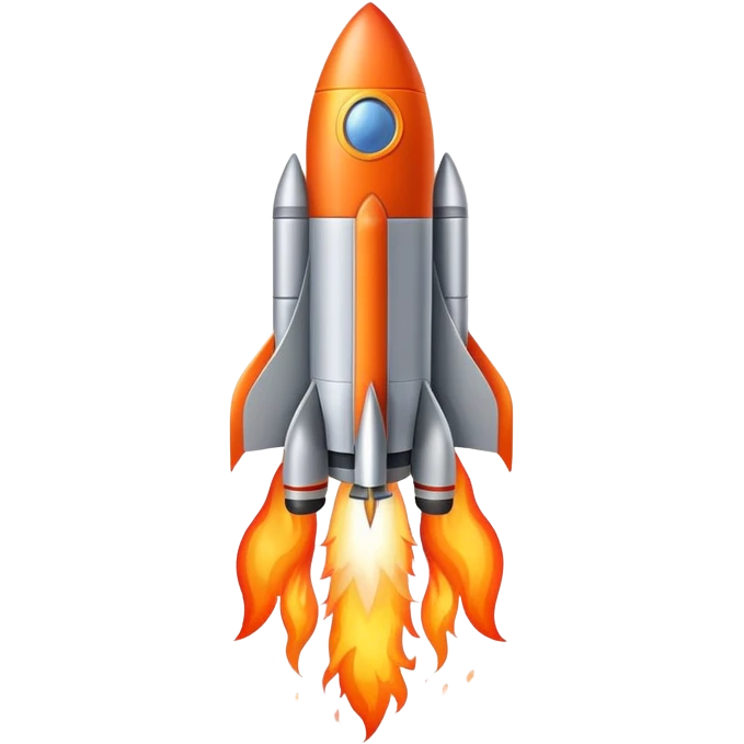 A rocket launching into space with flames and smoke coming out of the bottom emoji