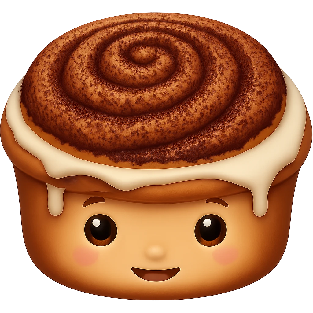 Add more cinnamon to the cute cinnamon roll in the style of apple emojis. Keep the emoji style and no background. emoji