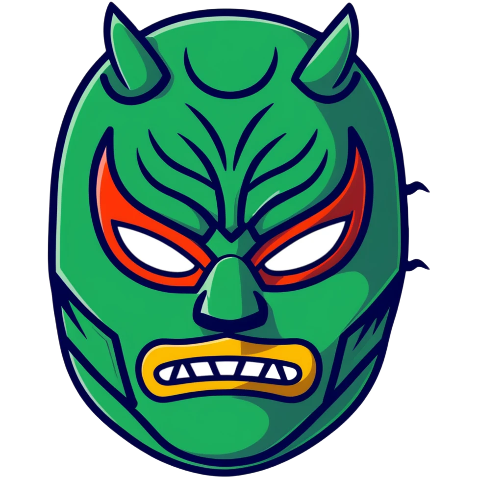 colorful sinister luchador mask with scary features emoji