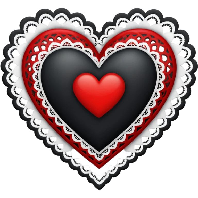 black heart with red center and white lace emoji