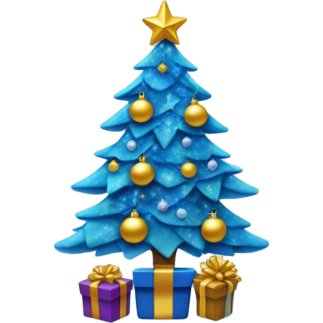 blue christmas tree fancy with presents emoji