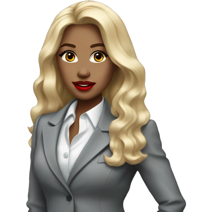 Blonde long hair with red lips Tiffany diamond seller in a grey suit emoji