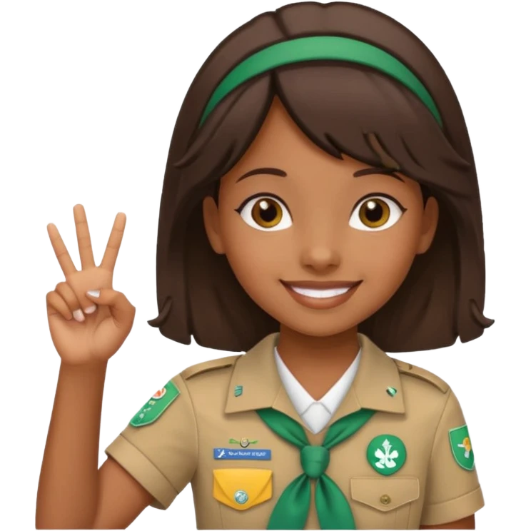 Create me a black Girl Scout emoji holding up Girl Scout hand sign 3 fingers on her right hand only emoji