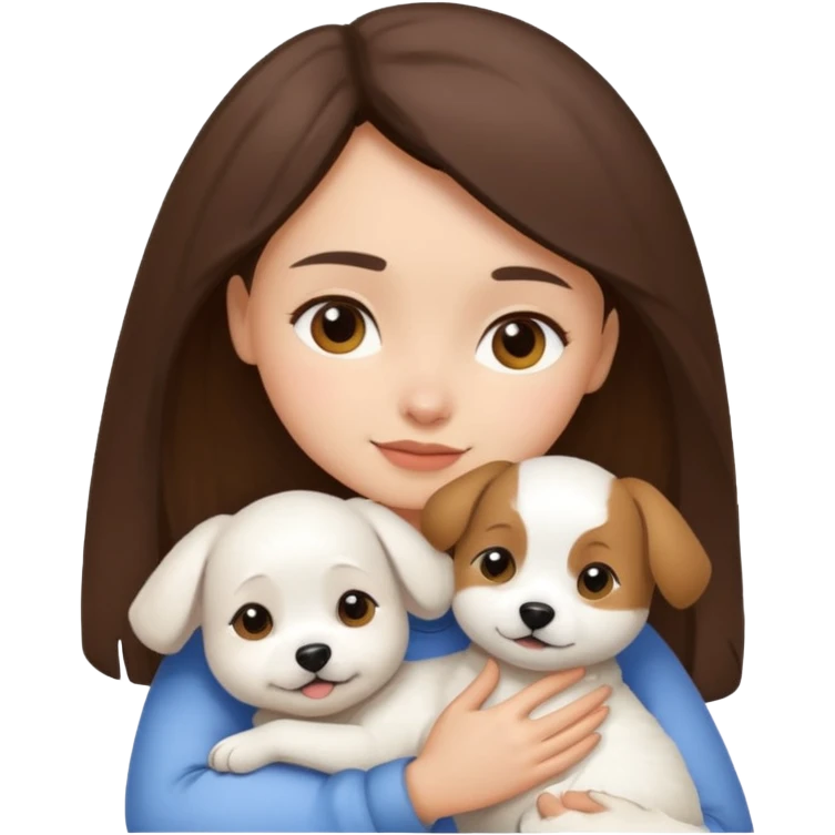 Chica castaña con su perrito pequeño blanco emoji