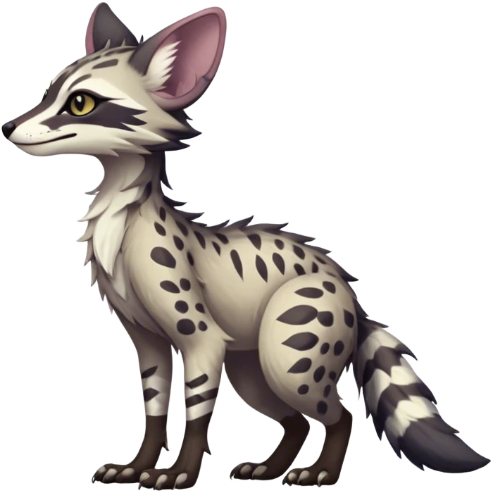 Feral Rare Fantasy dark pastel Vernid-Sergal-Genet-Trico-species by LiLaiRa, random markings, tufted tail, tufted ears, full body emoji