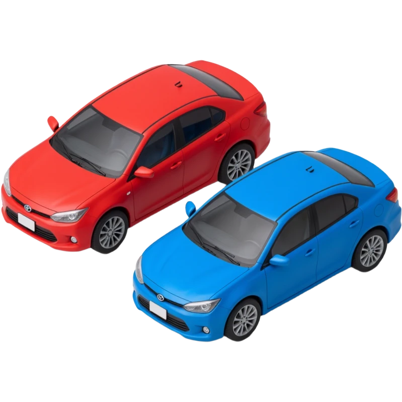 red and blue car being compared emoji