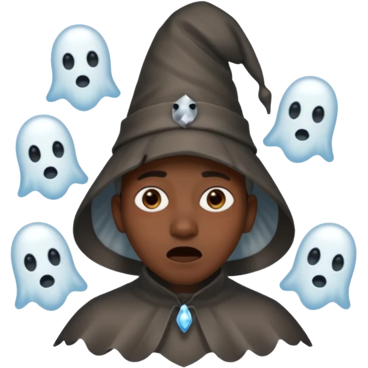 4 ghosts with pointy hats scaring a black person emoji