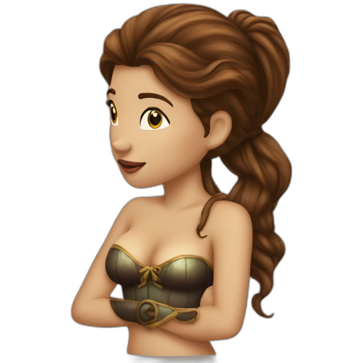 Brown haired mermaid and woman pirate kissing emoji