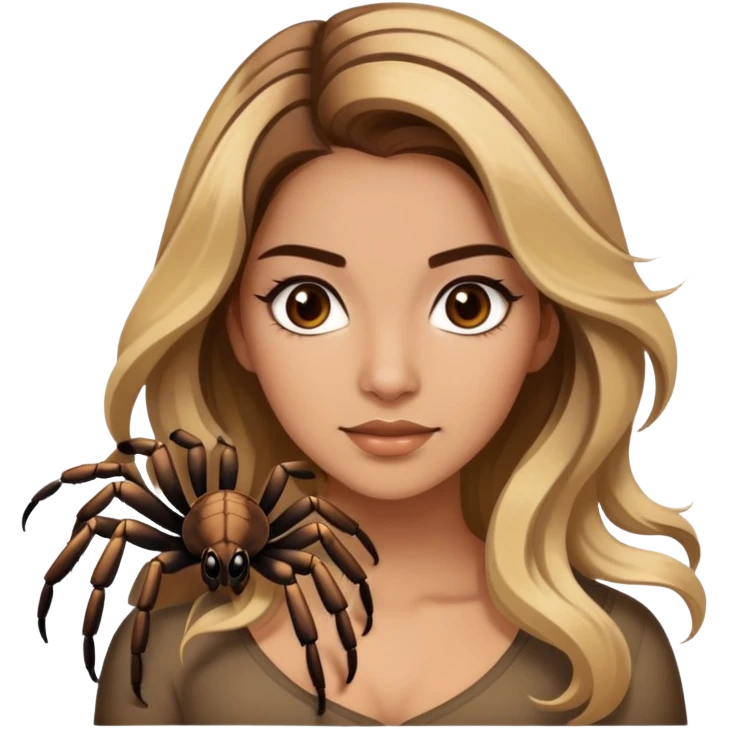 Attractive Mexican woman in her 20s with brown hair with blonde highlights, with a tarantula emoji