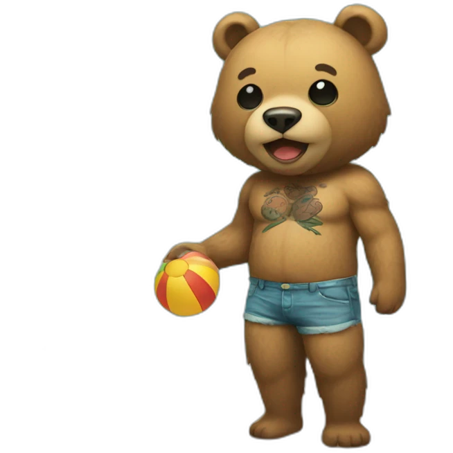 Bear with tattoos on a beach emoji