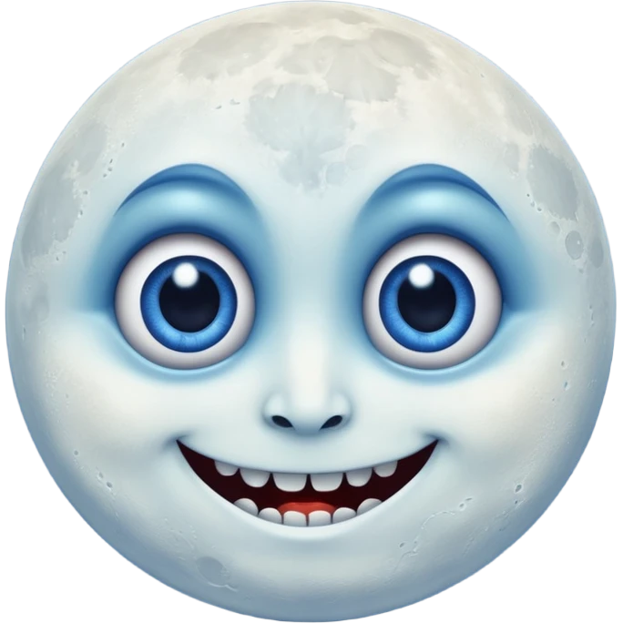Full moon with big blue glaring eyes and a creepy smile emoji