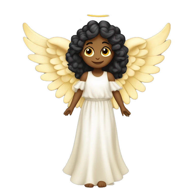angel con alas de y aureola cara latina con cabello negro lacio largo   emoji