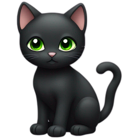 shy small black cat with gree eyes no collar kawaii style full body emoji