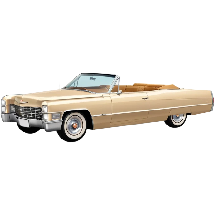 Extremely minimalist beige 1966 Cadillac DeVille, bare essential details, simple geometric shapes, 30-degree angle, Once Upon a Hollywood inspired, iOS emoji style emoji