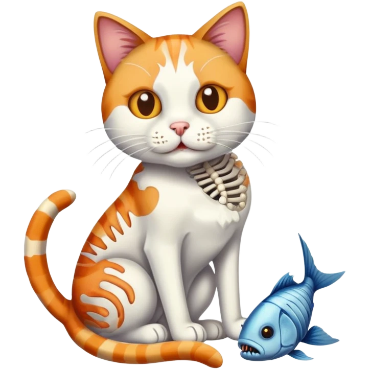 cat full body sitting with fish skeleton in mouth emoji
