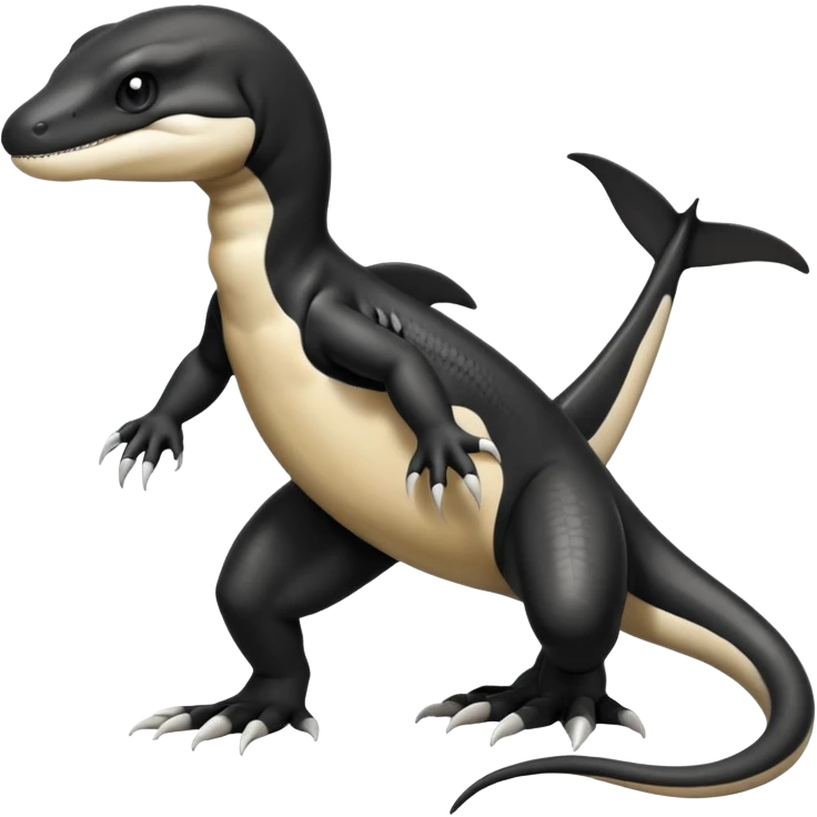 Black and white Orca-reptile-reptilian-lizard-skink-gecko-Digimon-Fakémon-hybrid full body, two legs, arms, tail emoji