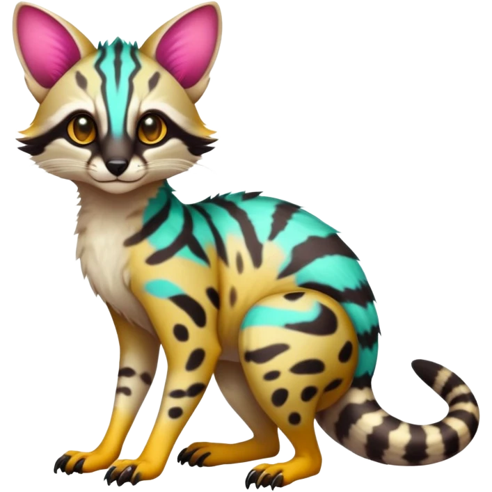 Exotic randomly colored colorful cute neon-colored Fakémon-Fionbri-Vernid-Genet-creature with markings (full body) emoji