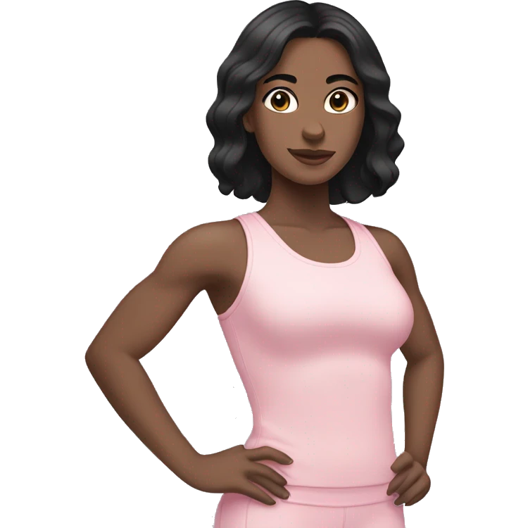 white girl with black hair in light pink clothes exercising emoji