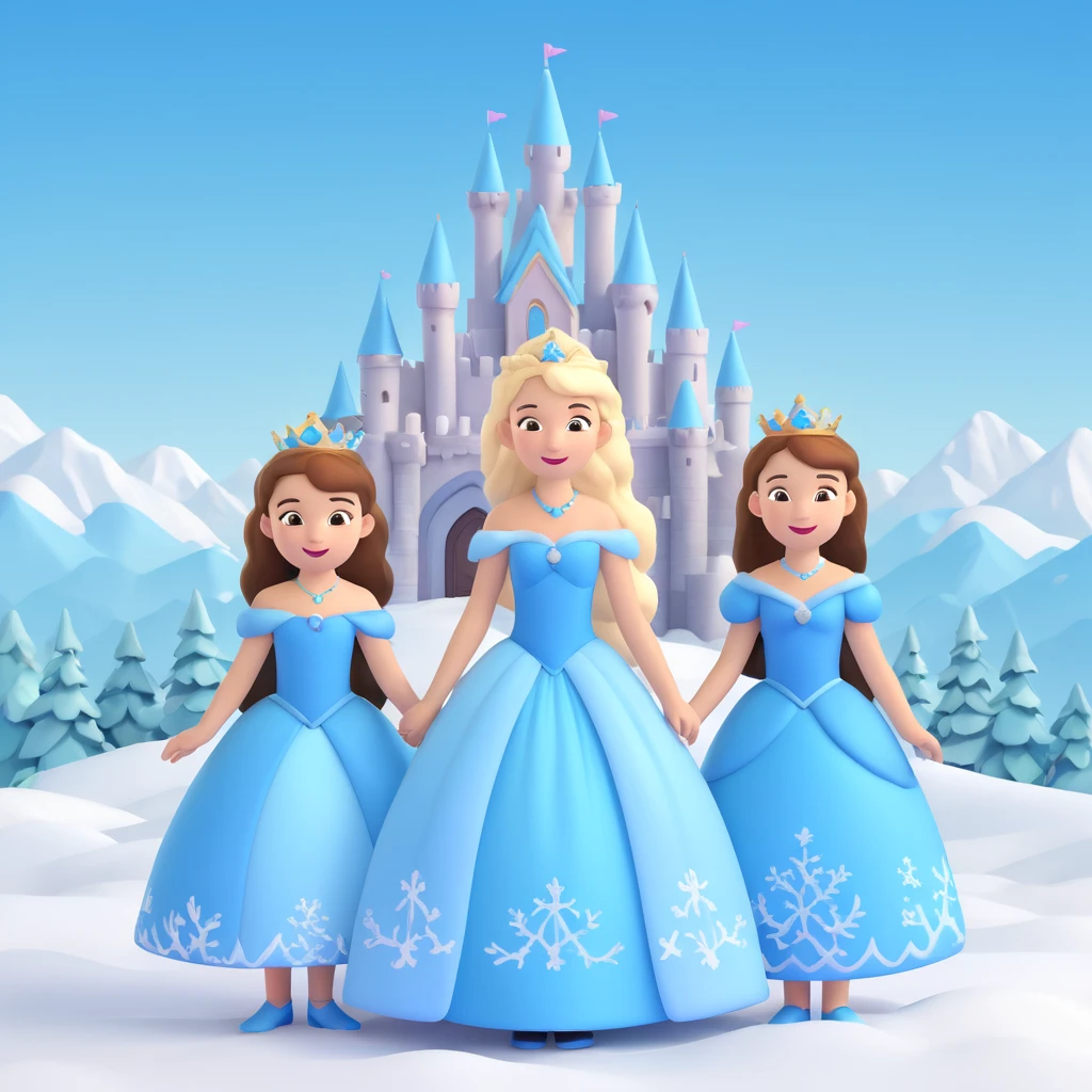 girls in a  snow princess dress, snow castle background emoji