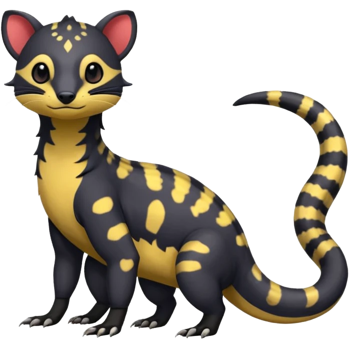 Rare warm-colored exotic cute epic aesthetic colorful Salandit-Civet-species-Fakemon-hybrid-creature, with markings, full body emoji
