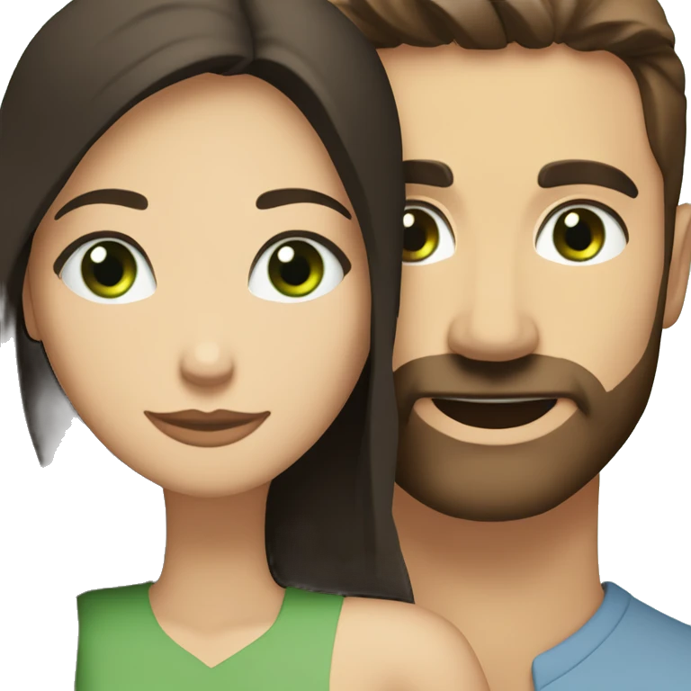 White man BROWN beard and blue eyes and BROWN hair hugging white woman with long straight black hair and green eyes emoji